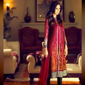 Maroon 2 Piece overcoat with shirt.